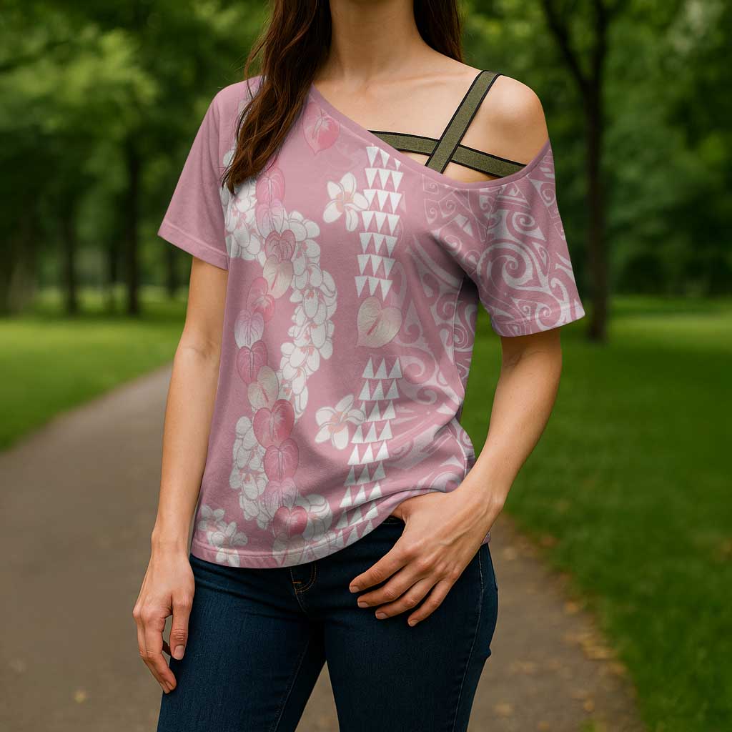 Soft Pink Hawaii Anthurium Plumeria Lei Cross Shoulder Shirt