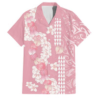Soft Pink Hawaii Anthurium Plumeria Lei Family Matching Mermaid Dress and Hawaiian Shirt LT9 Dad's Shirt - Short Sleeve Pink - Polynesian Pride