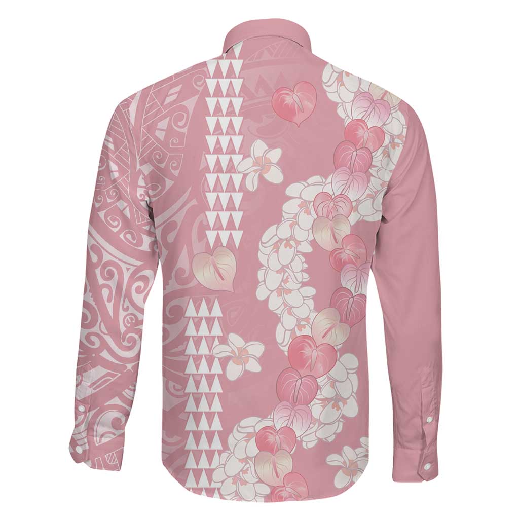 Soft Pink Hawaii Anthurium Plumeria Lei Family Matching Off The Shoulder Long Sleeve Dress and Hawaiian Shirt LT9 - Polynesian Pride