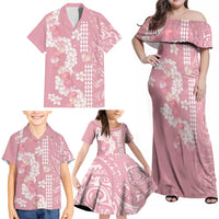Soft Pink Hawaii Anthurium Plumeria Lei Family Matching Off Shoulder Maxi Dress and Hawaiian Shirt LT9 - Polynesian Pride