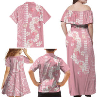 Soft Pink Hawaii Anthurium Plumeria Lei Family Matching Off Shoulder Maxi Dress and Hawaiian Shirt LT9 - Polynesian Pride