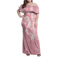 Soft Pink Hawaii Anthurium Plumeria Lei Family Matching Off Shoulder Maxi Dress and Hawaiian Shirt LT9 Mom's Dress Pink - Polynesian Pride