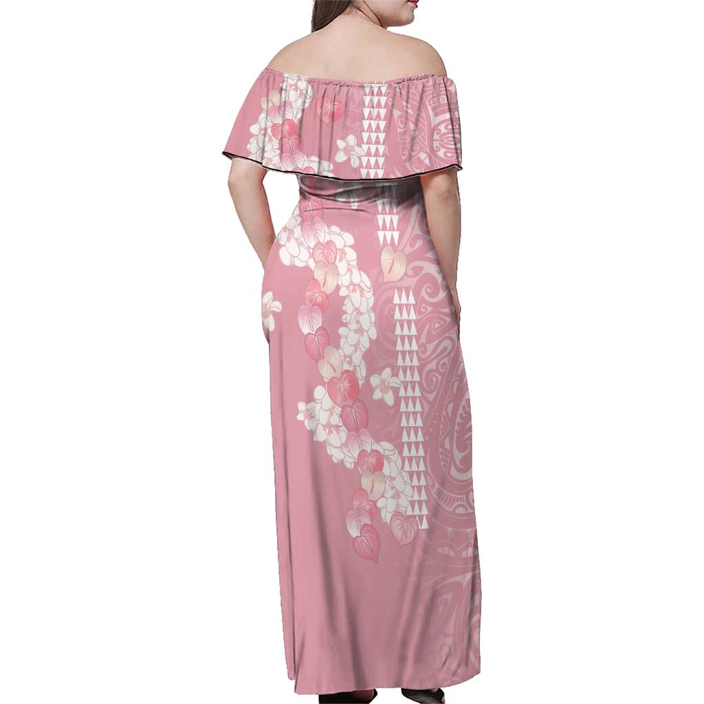 Soft Pink Hawaii Anthurium Plumeria Lei Family Matching Off Shoulder Maxi Dress and Hawaiian Shirt LT9 - Polynesian Pride
