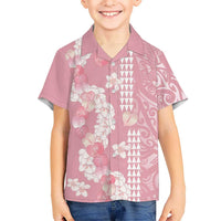 Soft Pink Hawaii Anthurium Plumeria Lei Family Matching Off Shoulder Maxi Dress and Hawaiian Shirt LT9 Son's Shirt Pink - Polynesian Pride