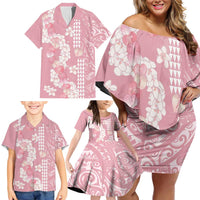 Soft Pink Hawaii Anthurium Plumeria Lei Family Matching Off Shoulder Short Dress and Hawaiian Shirt LT9 - Polynesian Pride