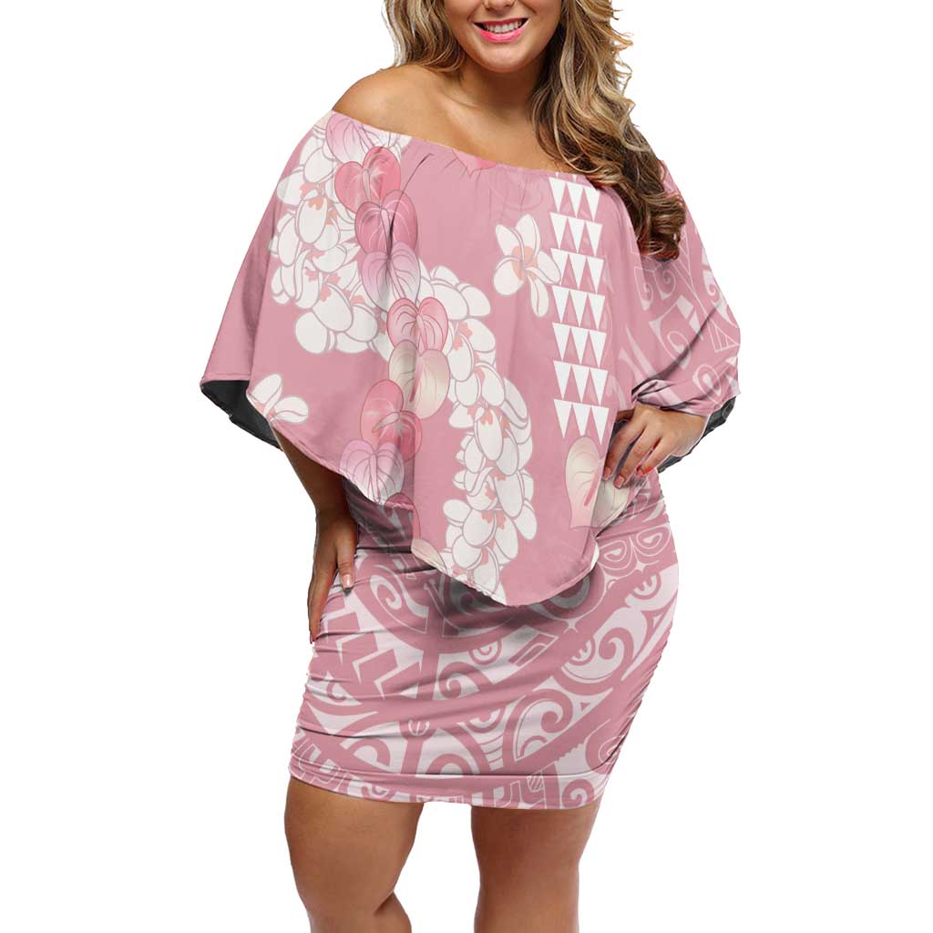 Soft Pink Hawaii Anthurium Plumeria Lei Family Matching Off Shoulder Short Dress and Hawaiian Shirt LT9 Mom's Dress Pink - Polynesian Pride