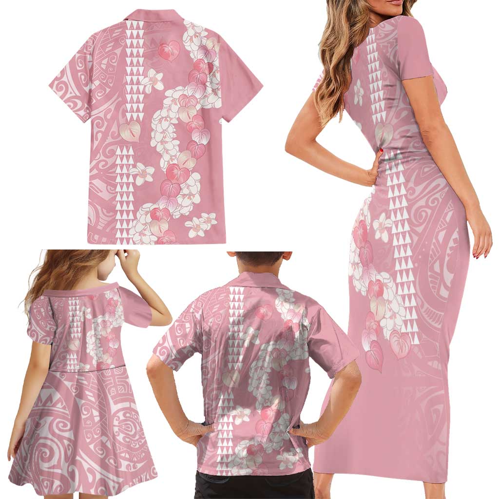 Soft Pink Hawaii Anthurium Plumeria Lei Family Matching Short Sleeve Bodycon Dress and Hawaiian Shirt LT9 - Polynesian Pride