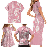 Soft Pink Hawaii Anthurium Plumeria Lei Family Matching Short Sleeve Bodycon Dress and Hawaiian Shirt LT9 - Polynesian Pride