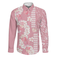 Soft Pink Hawaii Anthurium Plumeria Lei Family Matching Short Sleeve Bodycon Dress and Hawaiian Shirt LT9 Dad's Shirt - Long Sleeve Pink - Polynesian Pride