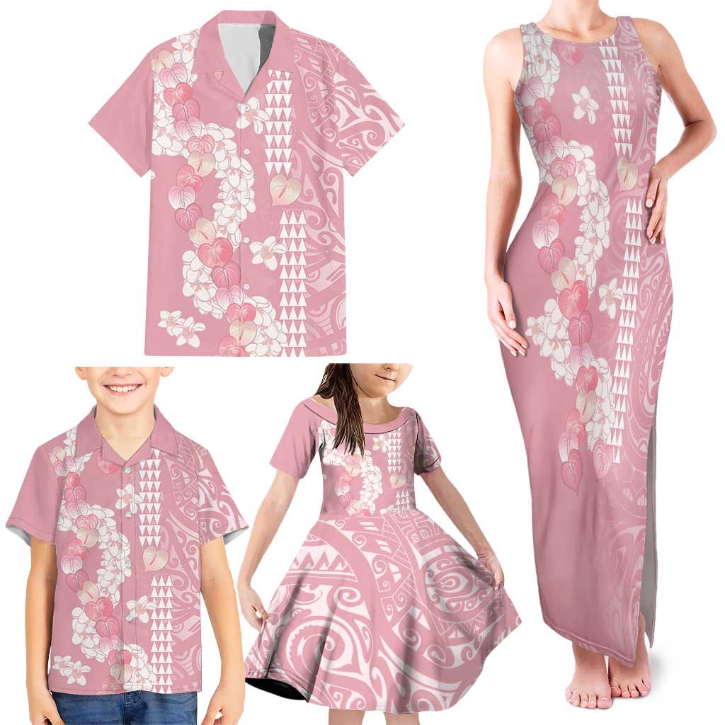 Soft Pink Hawaii Anthurium Plumeria Lei Family Matching Tank Maxi Dress and Hawaiian Shirt LT9 - Polynesian Pride