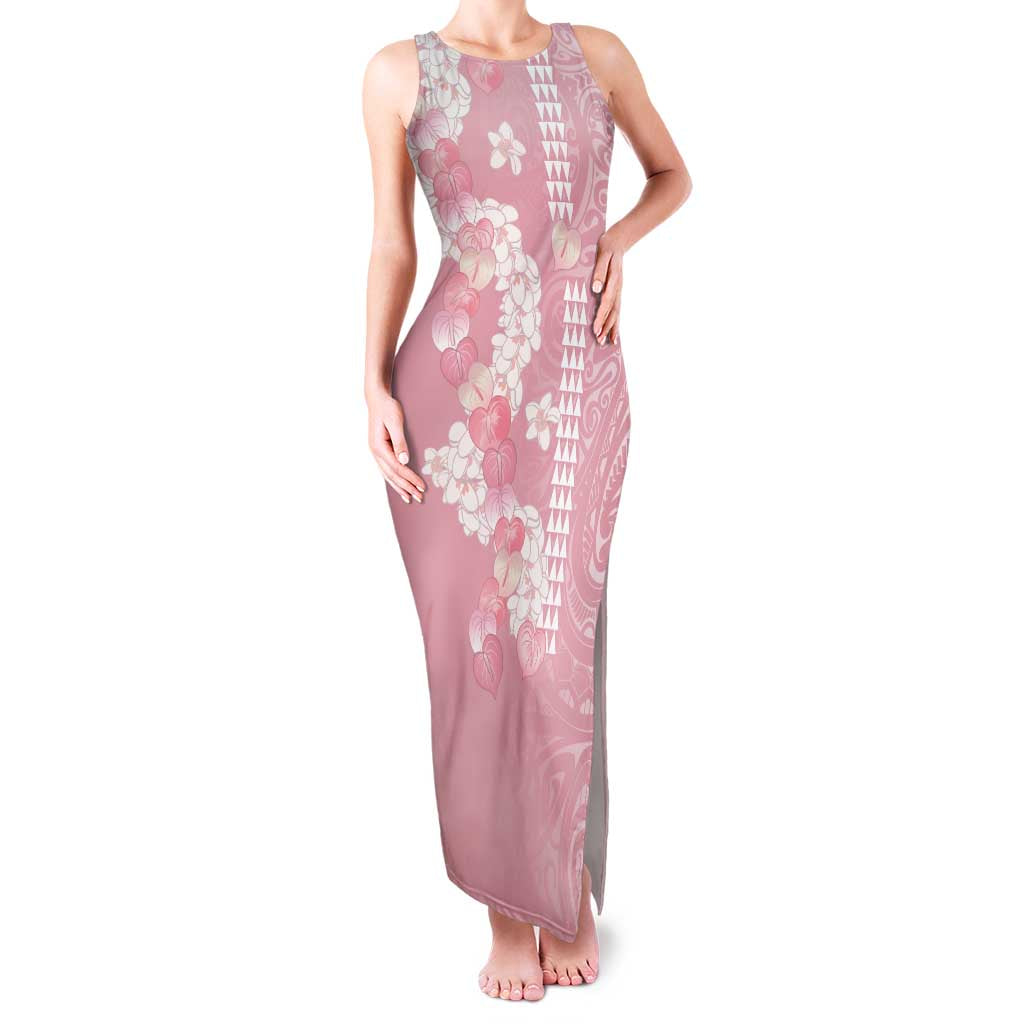 Soft Pink Hawaii Anthurium Plumeria Lei Family Matching Tank Maxi Dress and Hawaiian Shirt LT9 Mom's Dress Pink - Polynesian Pride