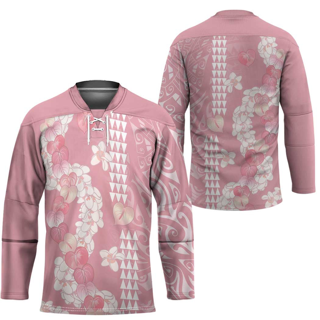 Soft Pink Hawaii Anthurium Plumeria Lei Hockey Jersey LT9 - Polynesian Pride