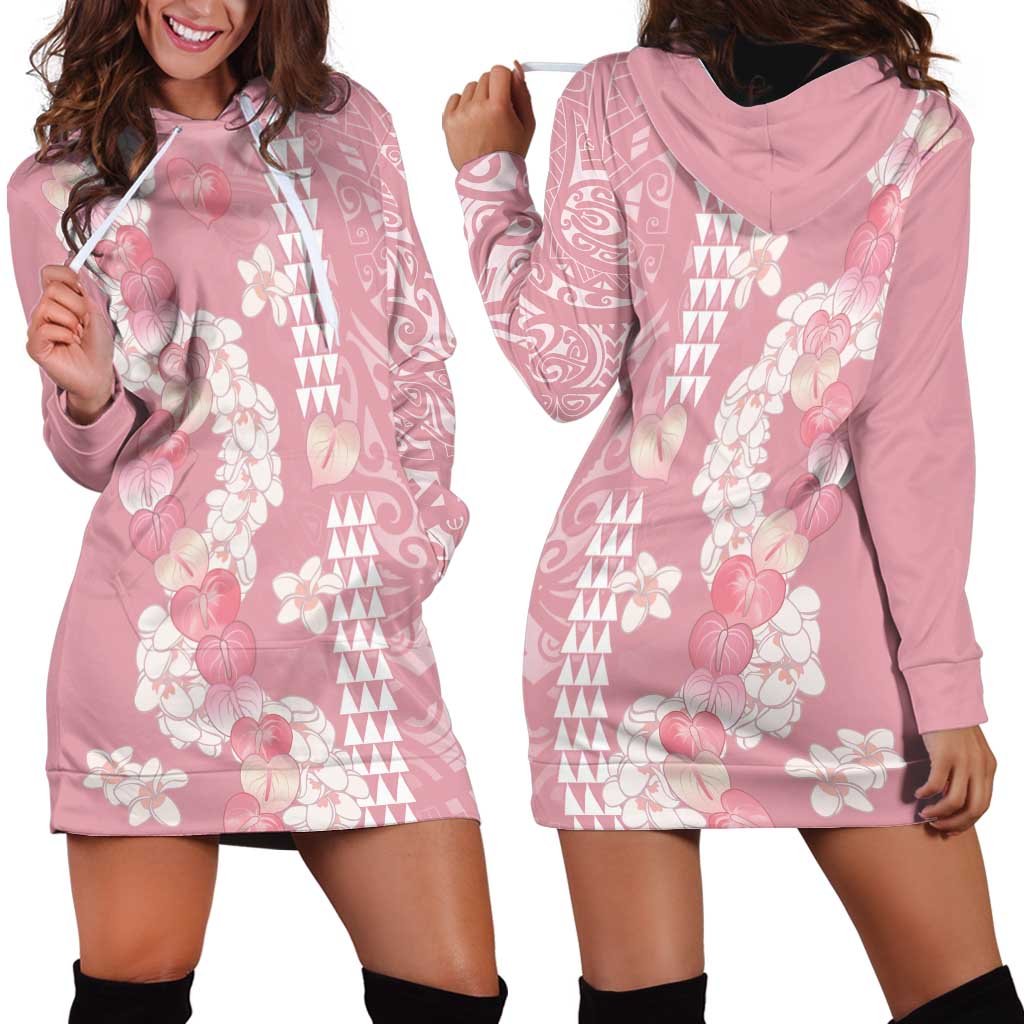 Soft Pink Hawaii Anthurium Plumeria Lei Hoodie Dress