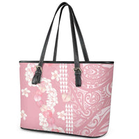 Soft Pink Hawaii Anthurium Plumeria Lei Leather Tote Bag