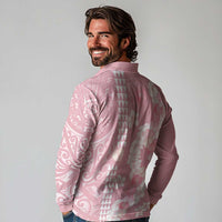Soft Pink Hawaii Anthurium Plumeria Lei Long Sleeve Polo Shirt