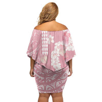 Soft Pink Hawaii Anthurium Plumeria Lei Off Shoulder Short Dress