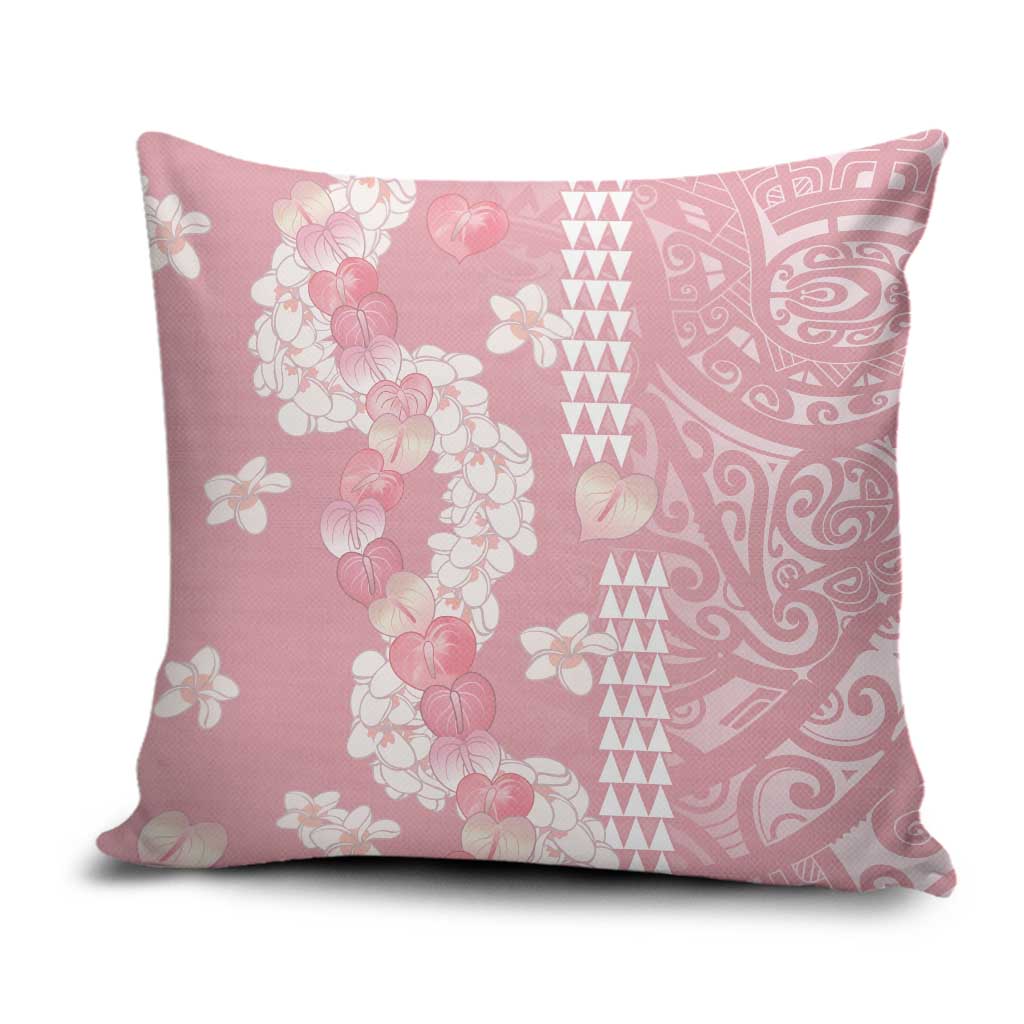 Soft Pink Hawaii Anthurium Plumeria Lei Pillow Cover