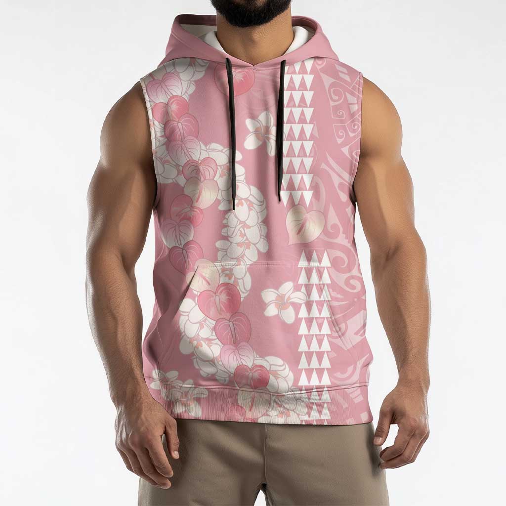 Soft Pink Hawaii Anthurium Plumeria Lei Sleeveless Hoodie