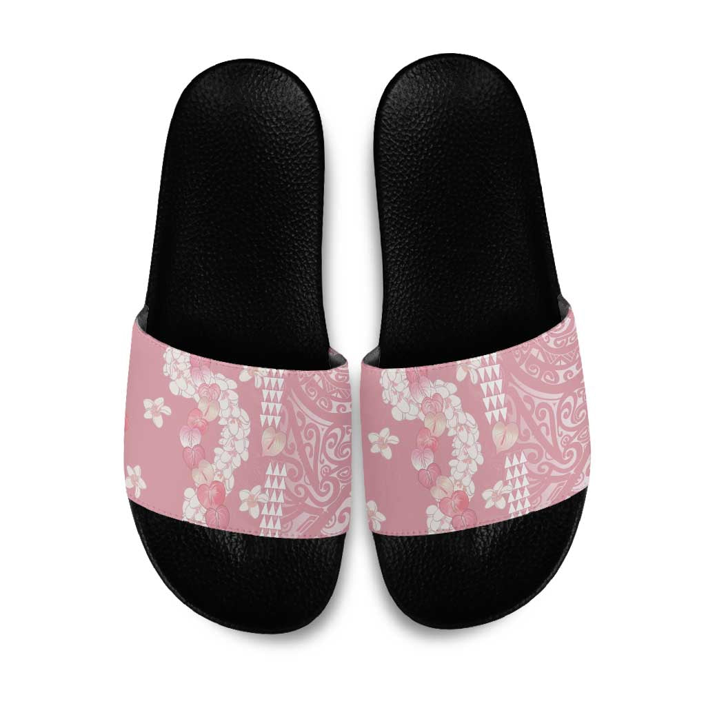 Soft Pink Hawaii Anthurium Plumeria Lei Slide Sandals