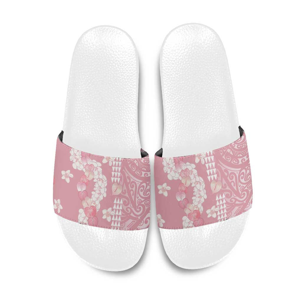Soft Pink Hawaii Anthurium Plumeria Lei Slide Sandals