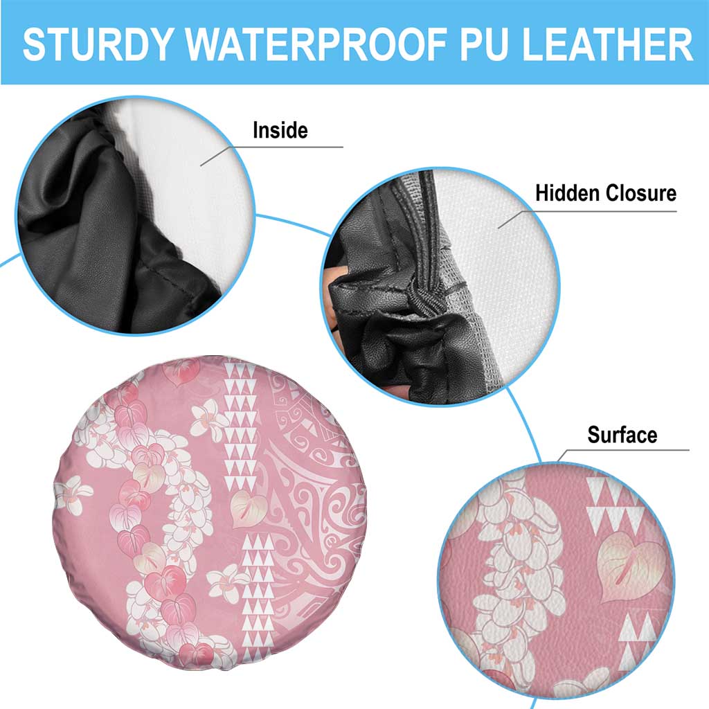Soft Pink Hawaii Anthurium Plumeria Lei Spare Tire Cover