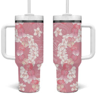 Soft Pink Hawaii Anthurium Plumeria Lei Tumbler With Handle