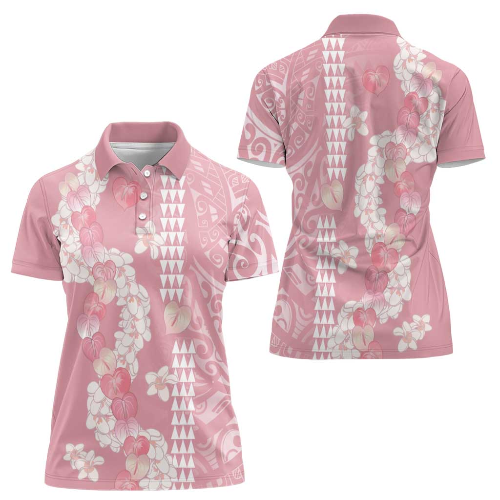 Soft Pink Hawaii Anthurium Plumeria Lei Women Polo Shirt
