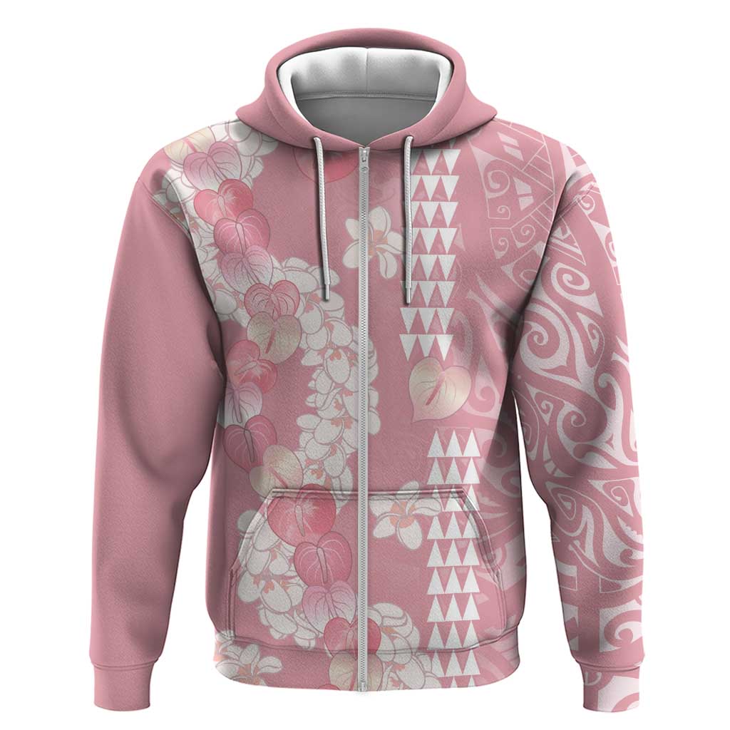 Soft Pink Hawaii Anthurium Plumeria Lei Zip Hoodie
