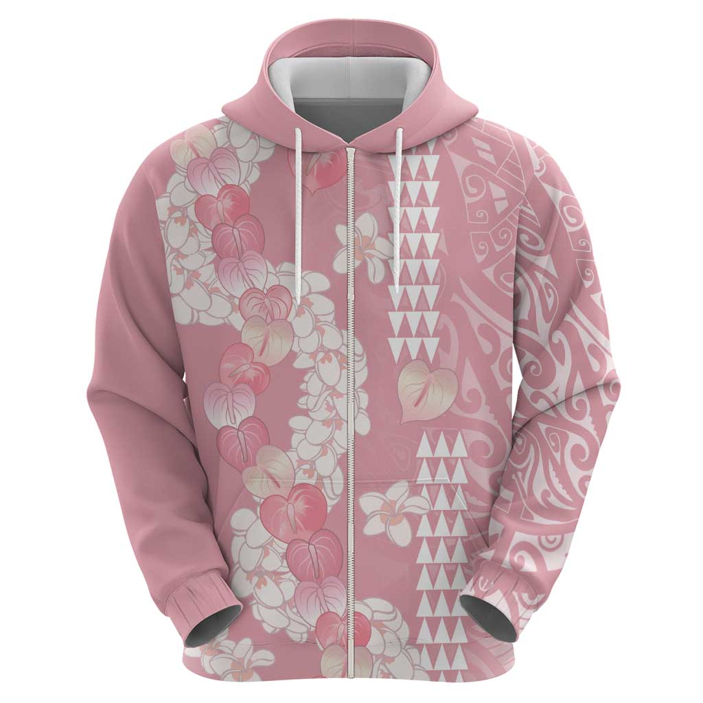 Soft Pink Hawaii Anthurium Plumeria Lei Zip Hoodie