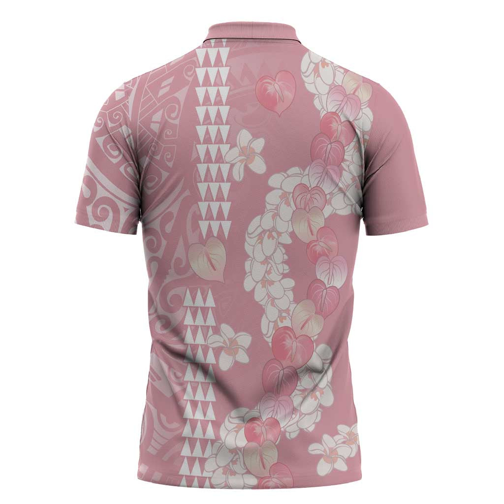 Soft Pink Hawaii Anthurium Plumeria Lei Zipper Polo Shirt
