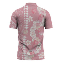 Soft Pink Hawaii Anthurium Plumeria Lei Zipper Polo Shirt