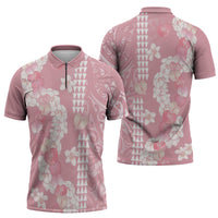Soft Pink Hawaii Anthurium Plumeria Lei Zipper Polo Shirt