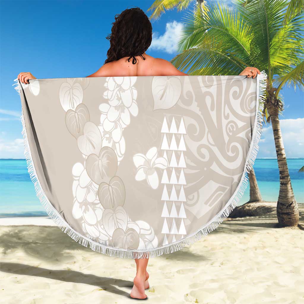 Suede Beige Hawaii Anthurium Plumeria Lei Beach Blanket