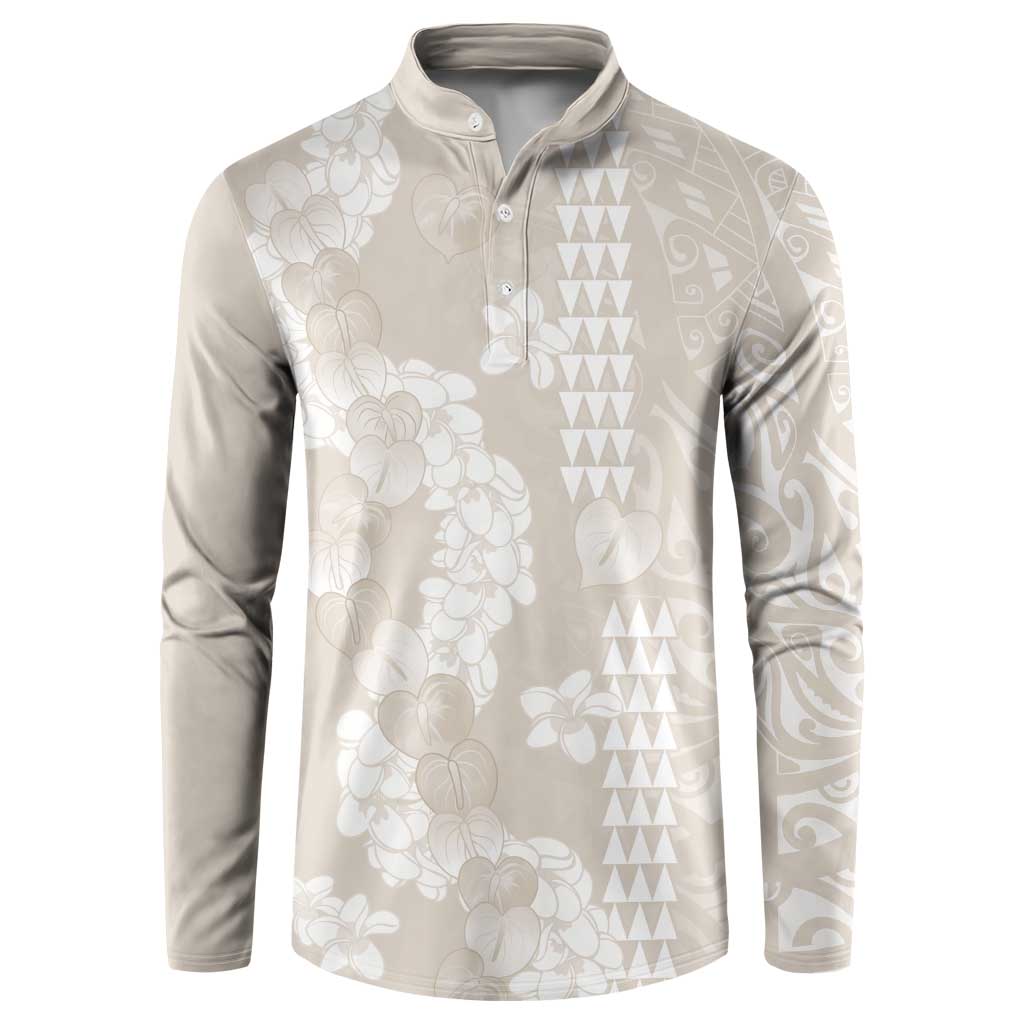 Suede Beige Hawaii Anthurium Plumeria Lei Button Sweatshirt