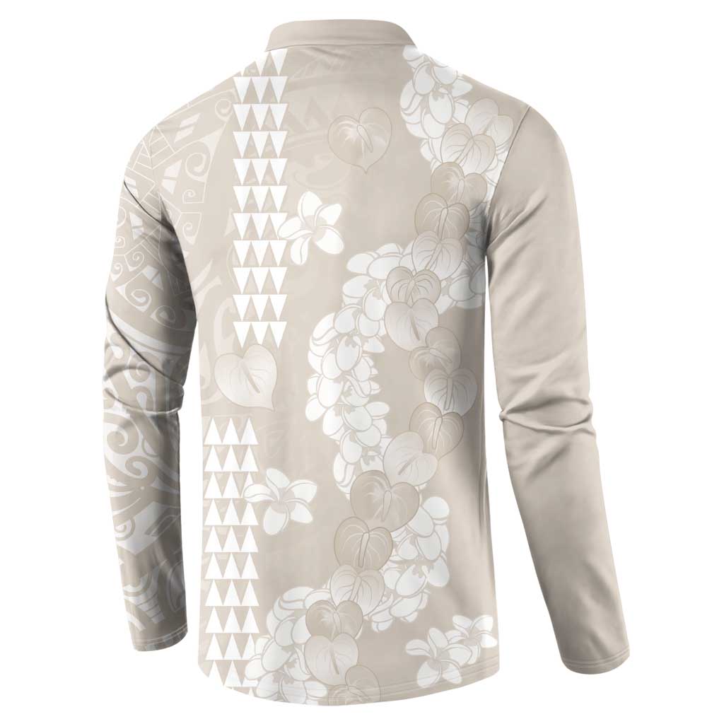Suede Beige Hawaii Anthurium Plumeria Lei Button Sweatshirt