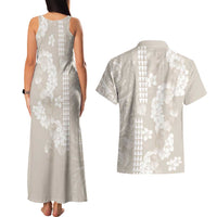 Suede Beige Hawaii Anthurium Plumeria Lei Couples Matching Tank Maxi Dress and Hawaiian Shirt LT9 - Polynesian Pride