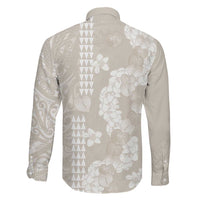 Suede Beige Hawaii Anthurium Plumeria Lei Family Matching Off The Shoulder Long Sleeve Dress and Hawaiian Shirt LT9 - Polynesian Pride