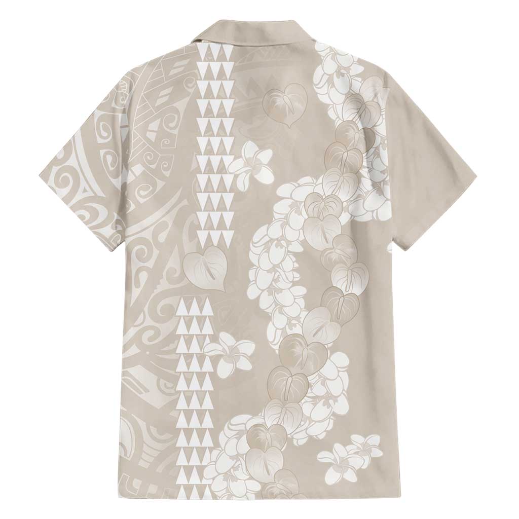 Suede Beige Hawaii Anthurium Plumeria Lei Family Matching Off Shoulder Maxi Dress and Hawaiian Shirt LT9 - Polynesian Pride