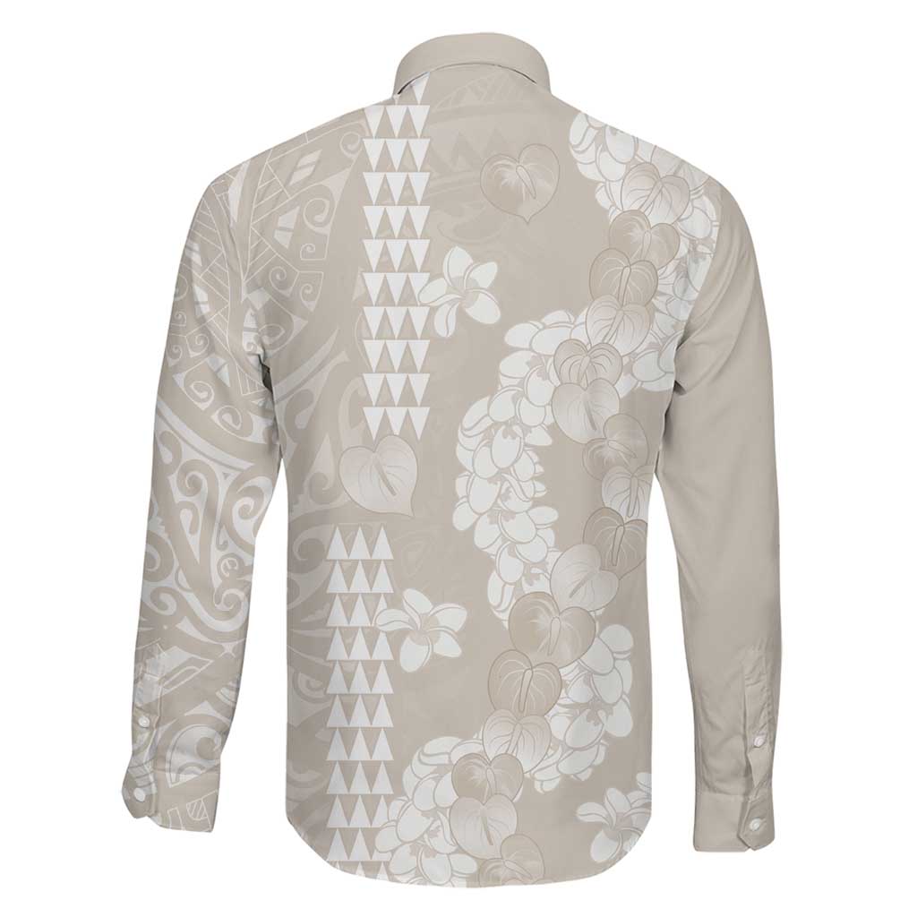 Suede Beige Hawaii Anthurium Plumeria Lei Family Matching Off Shoulder Maxi Dress and Hawaiian Shirt LT9 - Polynesian Pride