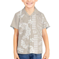 Suede Beige Hawaii Anthurium Plumeria Lei Family Matching Off Shoulder Short Dress and Hawaiian Shirt LT9 Son's Shirt Beige - Polynesian Pride