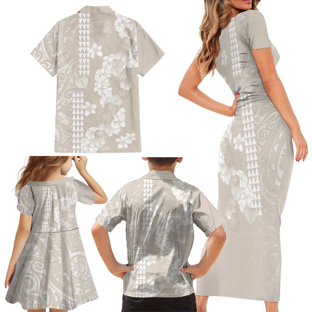 Suede Beige Hawaii Anthurium Plumeria Lei Family Matching Short Sleeve Bodycon Dress and Hawaiian Shirt LT9 - Polynesian Pride