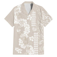 Suede Beige Hawaii Anthurium Plumeria Lei Family Matching Short Sleeve Bodycon Dress and Hawaiian Shirt LT9 Dad's Shirt - Short Sleeve Beige - Polynesian Pride