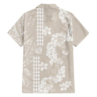 Suede Beige Hawaii Anthurium Plumeria Lei Family Matching Summer Maxi Dress and Hawaiian Shirt LT9 - Polynesian Pride