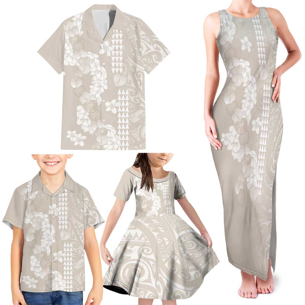 Suede Beige Hawaii Anthurium Plumeria Lei Family Matching Tank Maxi Dress and Hawaiian Shirt LT9 - Polynesian Pride
