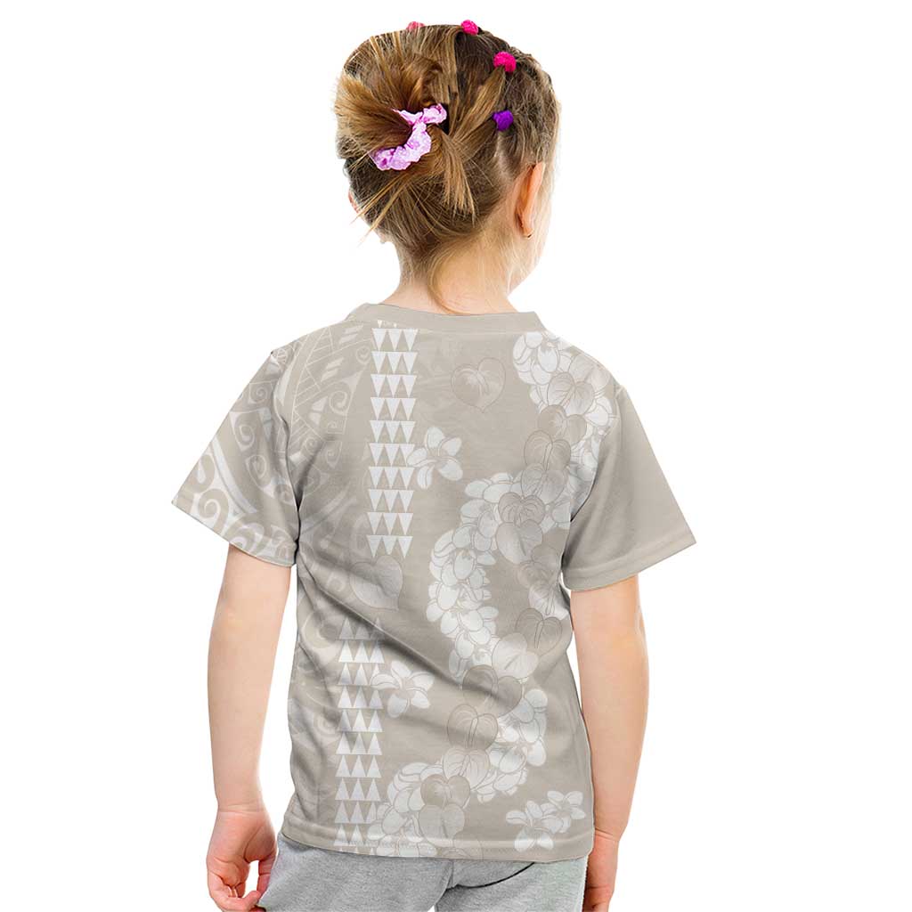 Suede Beige Hawaii Anthurium Plumeria Lei Kid T Shirt