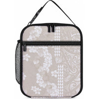 Suede Beige Hawaii Anthurium Plumeria Lei Lunch Bag LT9 10.2 × 8.3 × 4.3 inch Blue - Polynesian Pride
