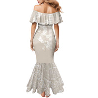 Suede Beige Hawaii Anthurium Plumeria Lei Mermaid Dress