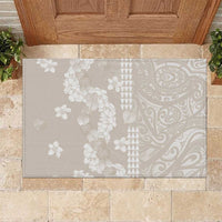 Suede Beige Hawaii Anthurium Plumeria Lei Rubber Doormat