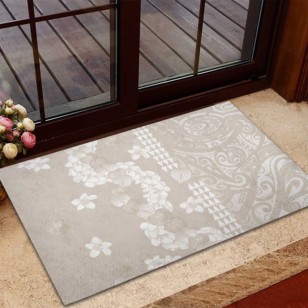 Suede Beige Hawaii Anthurium Plumeria Lei Rubber Doormat
