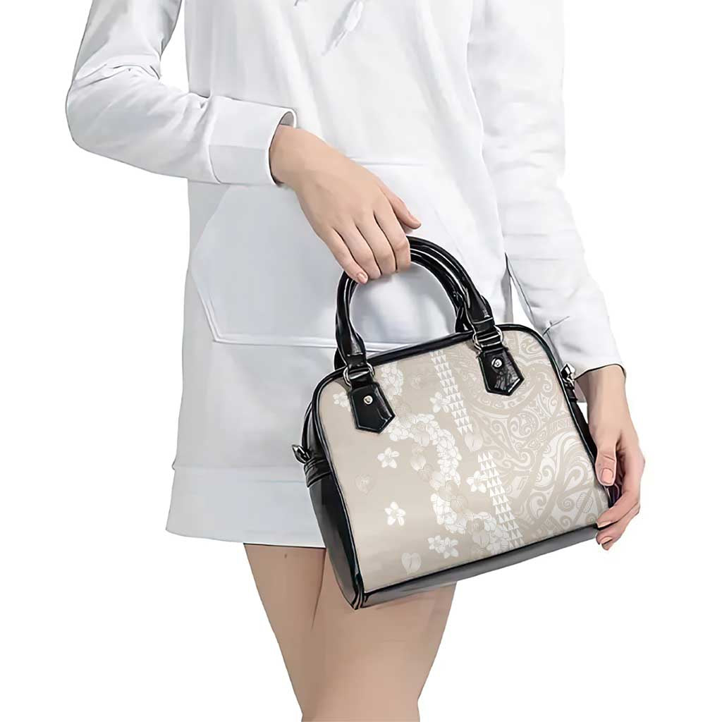 Suede Beige Hawaii Anthurium Plumeria Lei Shoulder Handbag LT9 - Polynesian Pride